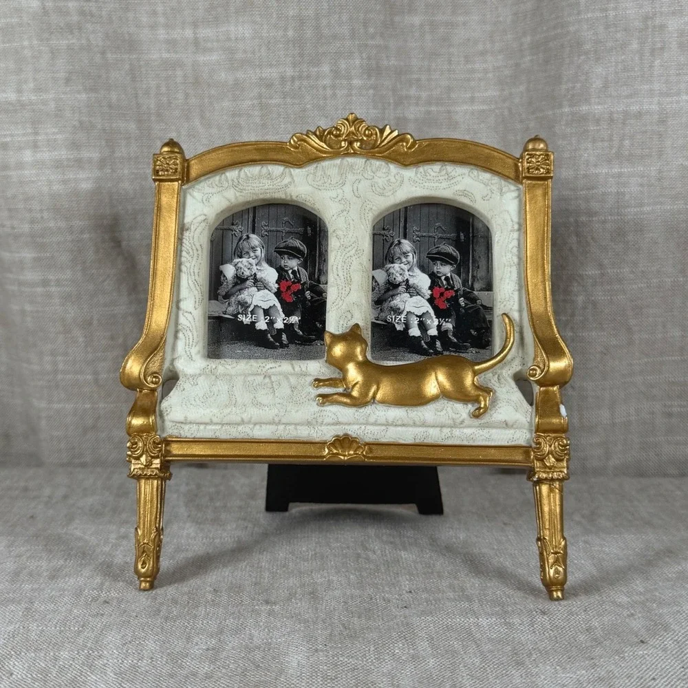 Picture Frame Good Vintage Gold Settee Sofa Double Photo Cat Ornate Victorian